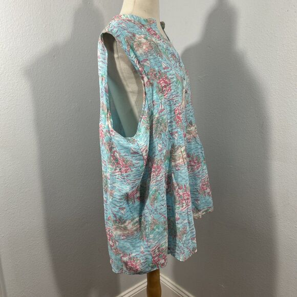 Kim Rogers Top Womens XXL Aqua Corivor Sleeveless‎ AOP Blouse - Picture 4 of 7